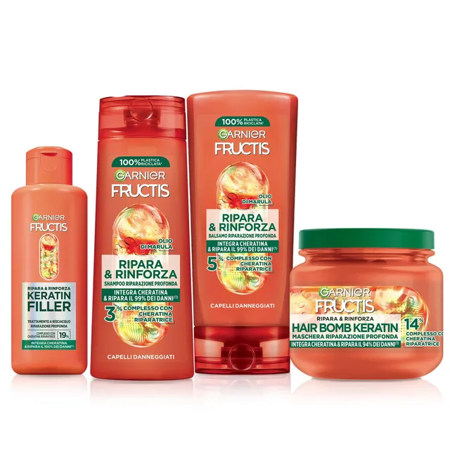 garnier-fructis-kit-ripara-rinforza-keratin-filler-trattamento-shampoo-balsamo-e image 1