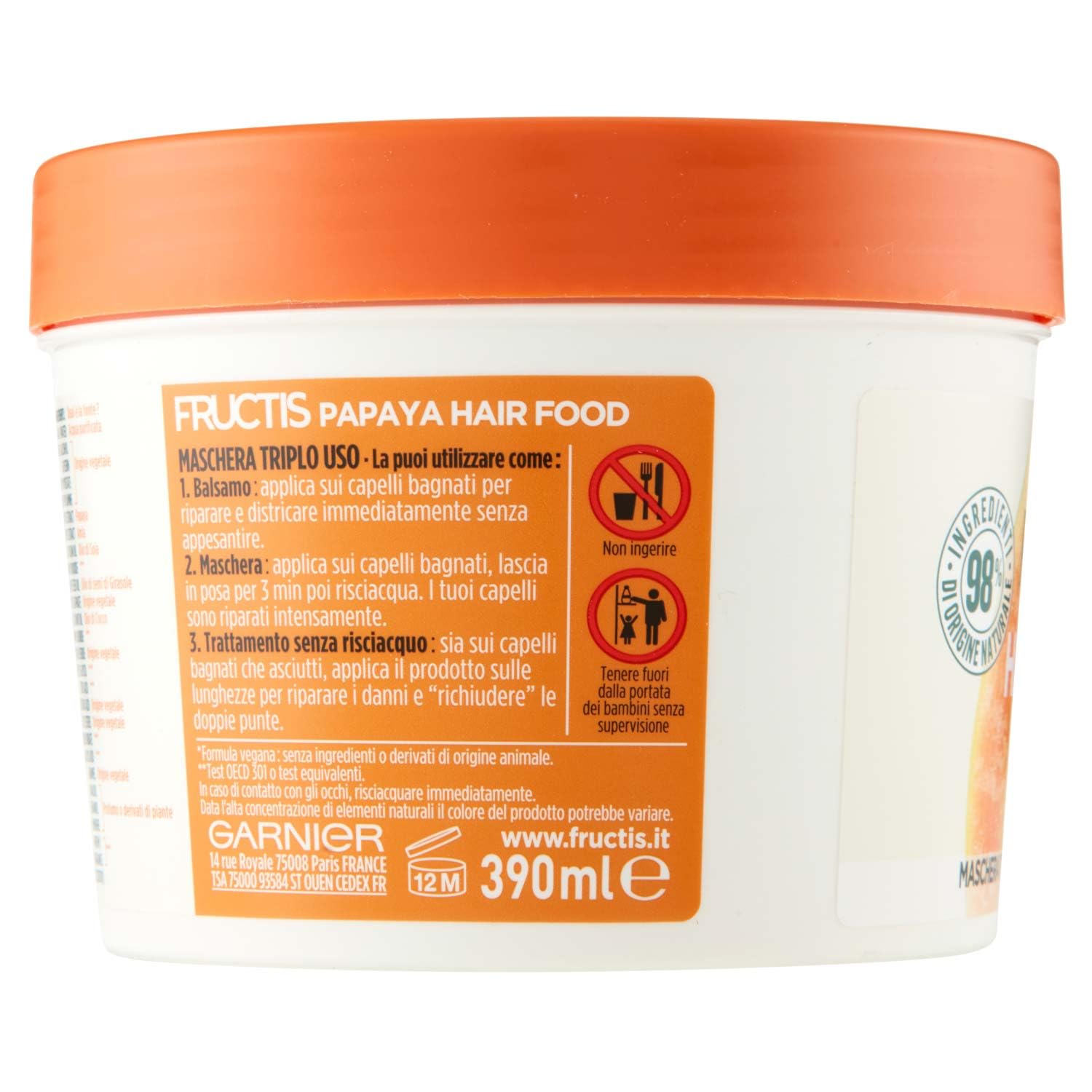 garnier-fructis-hair-food-papaya-maschera-riparatrice-3-in-1-vegana-per-capelli- image 2